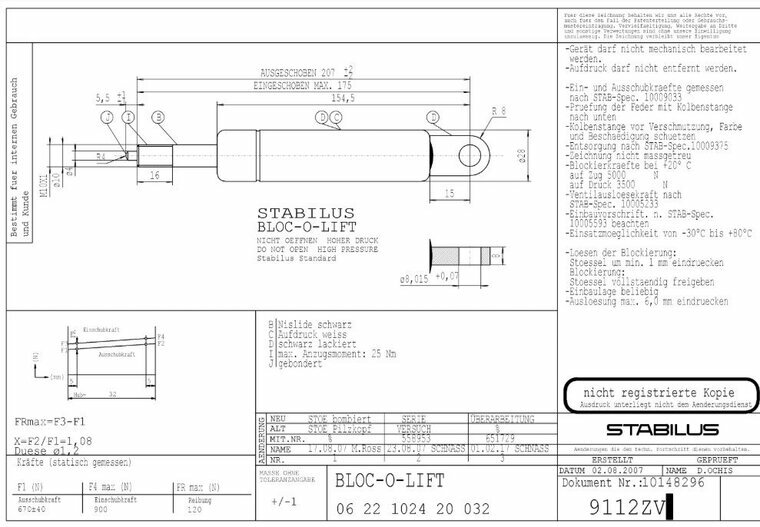 Stabilus 9112ZV 670N
