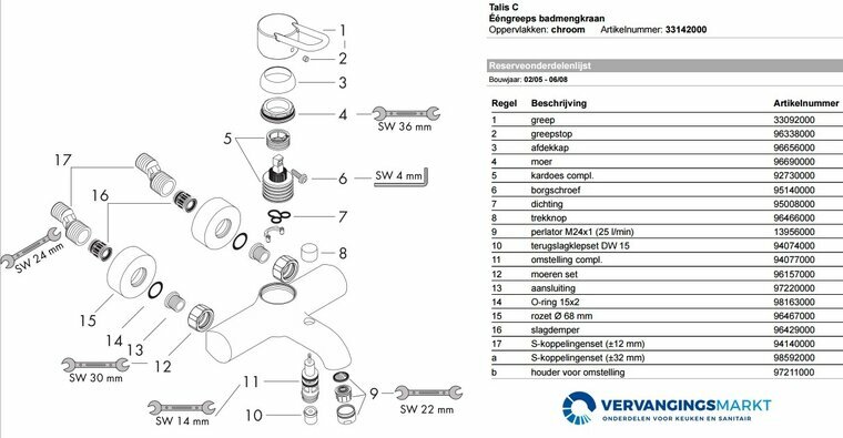 Hansgrohe Talis C 33142000 onderdelen