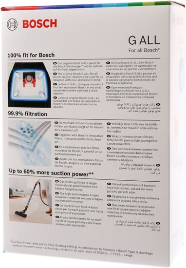 Sacs &agrave; poussi&egrave;re Siemens Bosch 17003048 pour aspirateurs Type G Tous les 4 pi&egrave;ces BBZ41FGALL