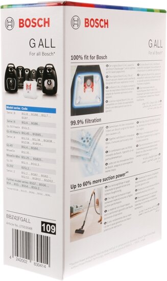 Sacs &agrave; poussi&egrave;re Siemens Bosch 17003048 pour aspirateurs Type G Tous les 4 pi&egrave;ces BBZ41FGALL