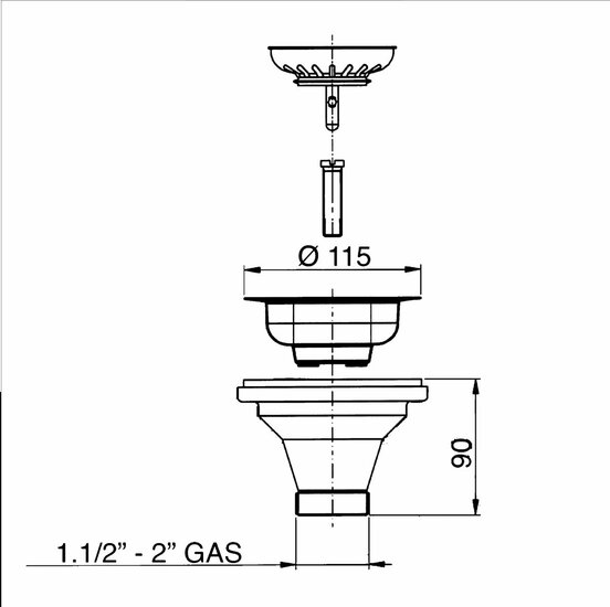 Franke Korfplug Messing Goud - afmetingen